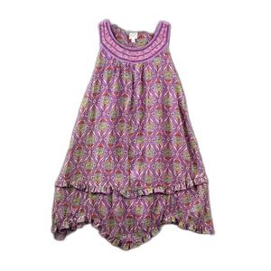 D-Signed Tank Dress Girls Large Purple Embellished Neck Classic Preppy Ruffle